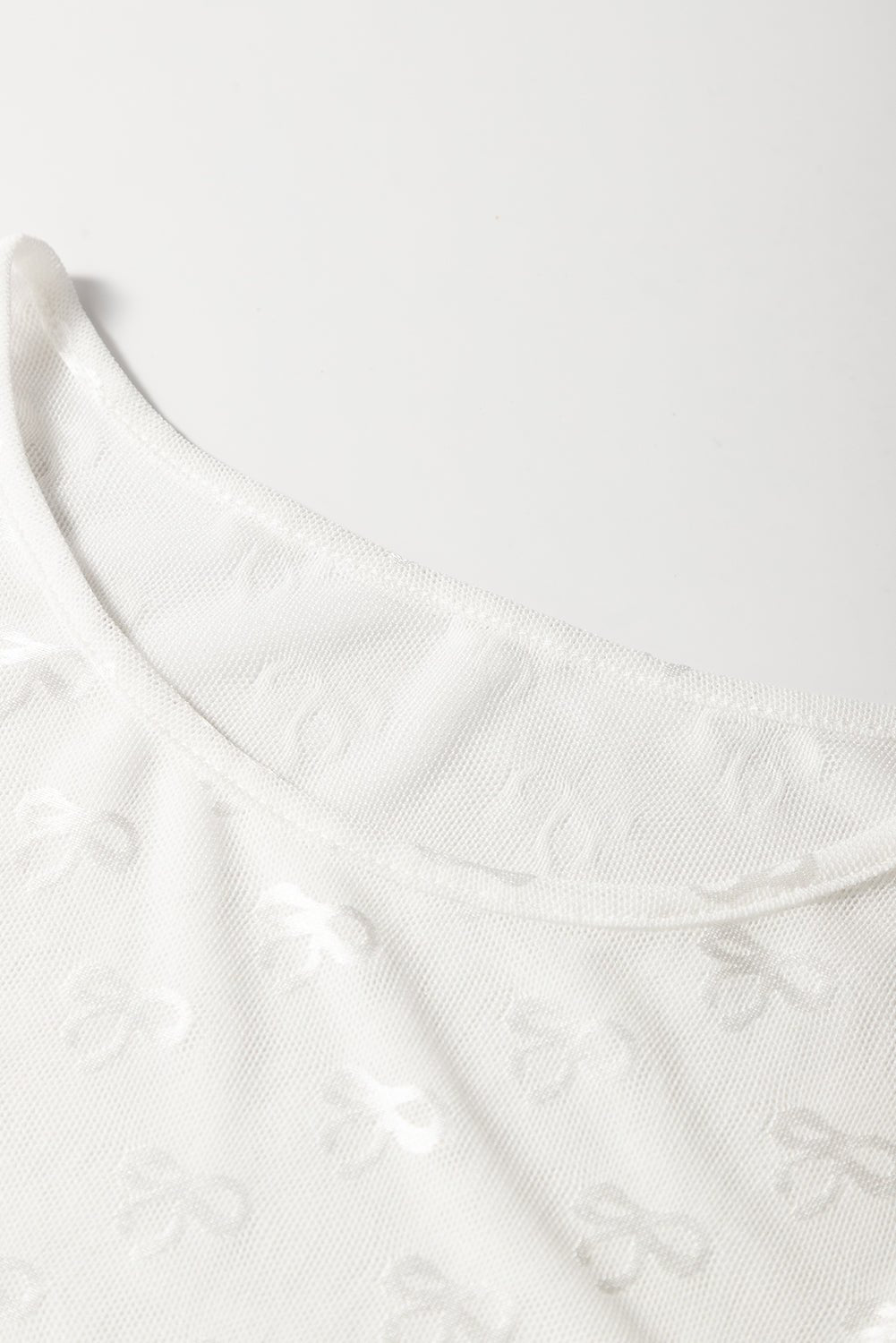 White Mesh Bow Pattern Long Sleeve Top