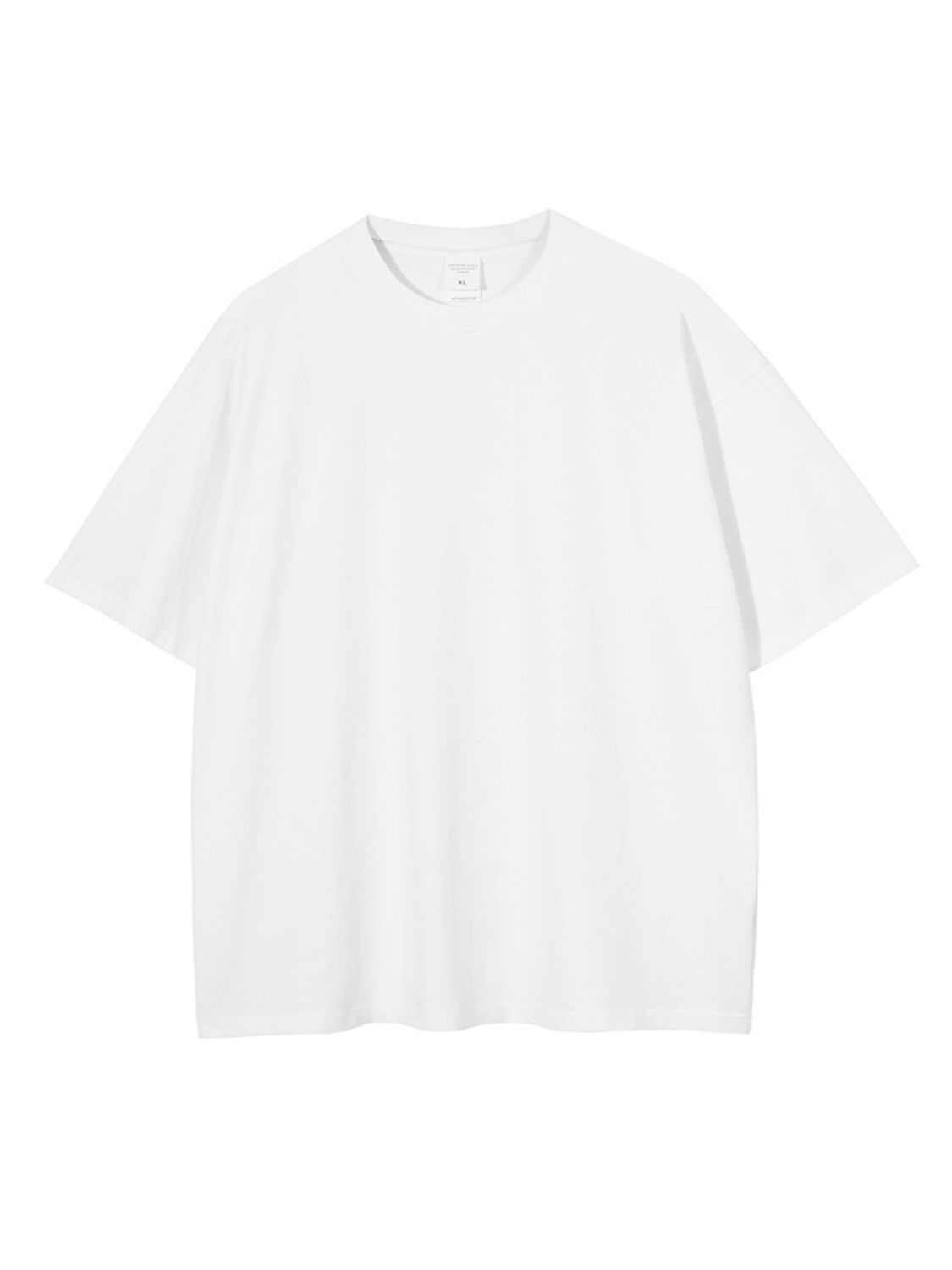 Men's round neck short sleeve white T-shirt made of 85% cotton and 15% polyester.
