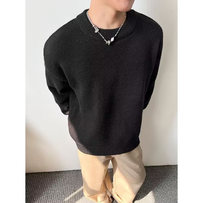 New Loose False Two Pieces Round Neck Sweater For Men
