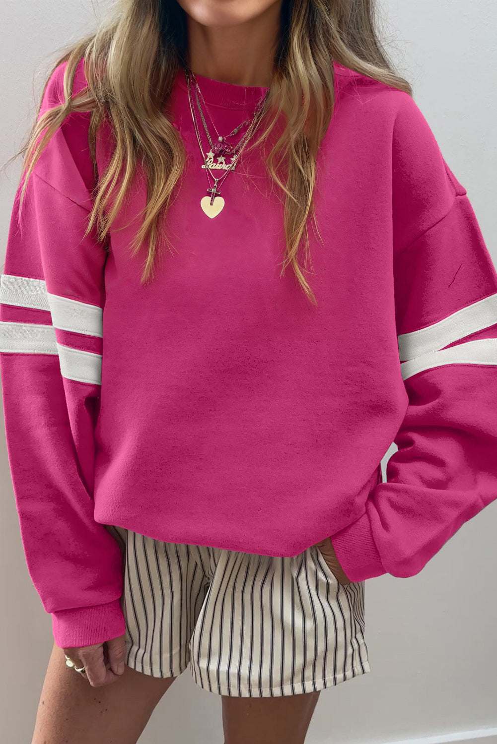 Fiery Red Varsity Striped Detail Drop Shoulder Oversized Sweatshirt