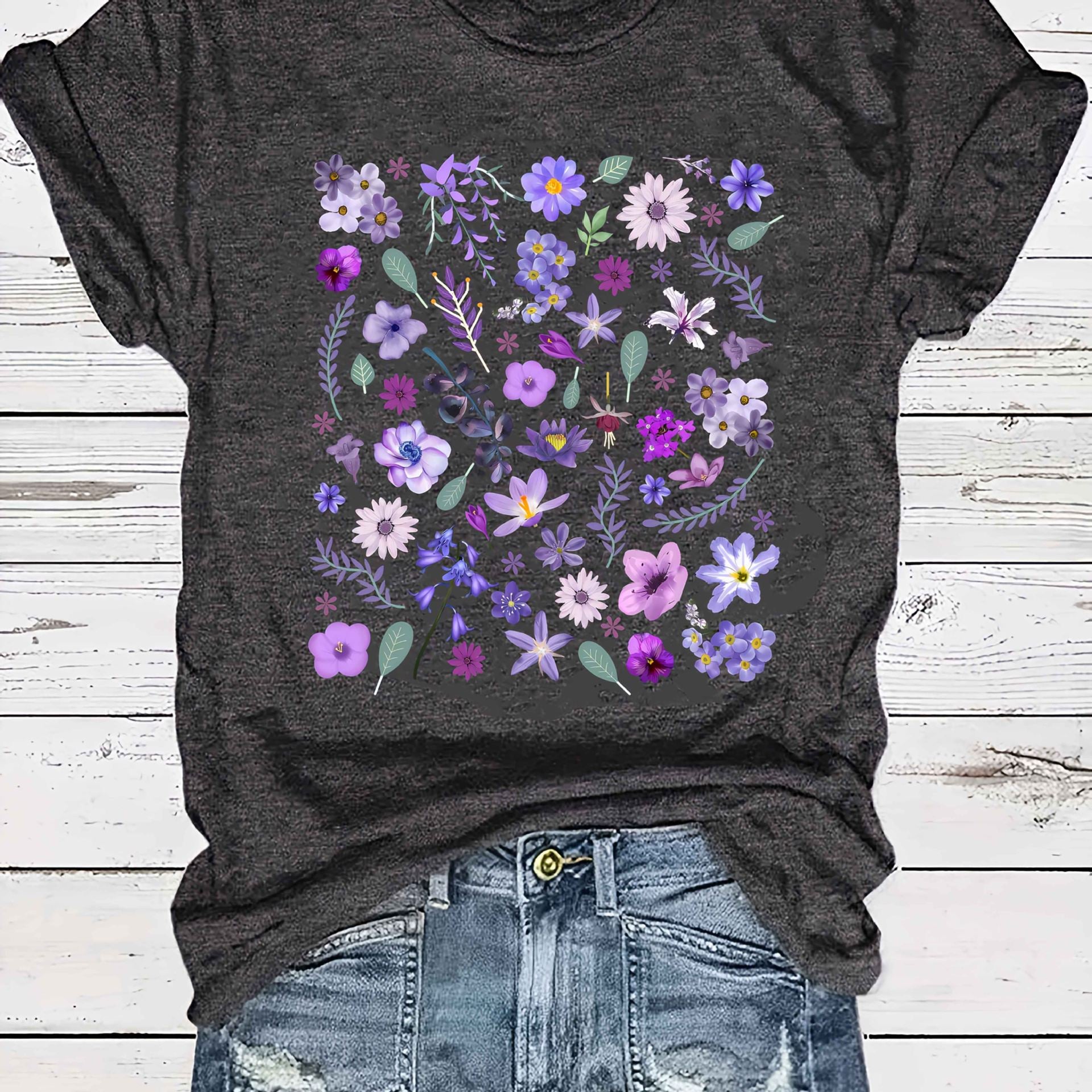 Women's Loose-fit Round-neck Semi-sheer Top