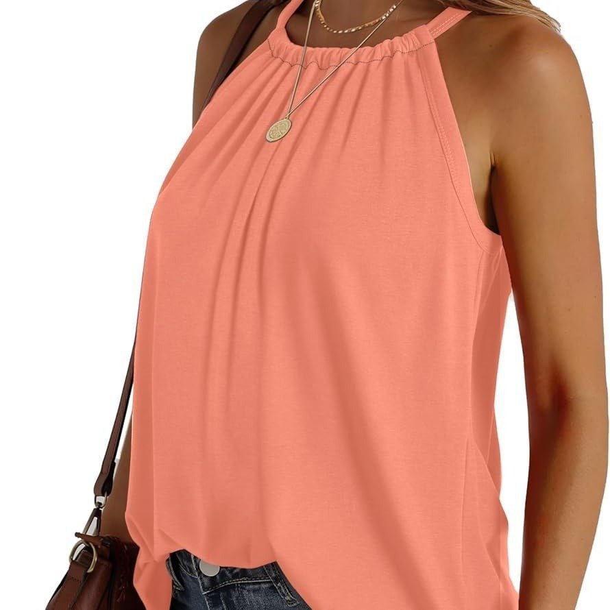 New Women's Sleeveless Crew-neck Drawstring Solid-color Pullover Vest