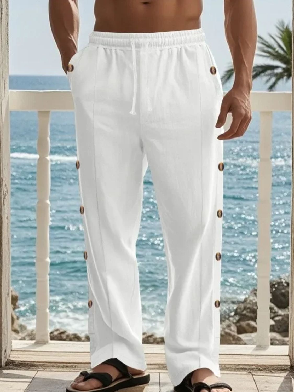 Men's Full Size Side Button Wide Leg Pants Plus Size - Securing Secrets Boutique LLC