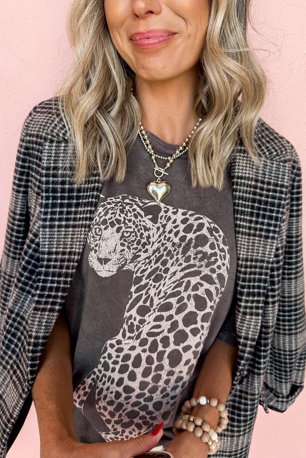 Cheetah Mineral Wash Round Neck Half Sleeve T-Shirt with printed animal design.