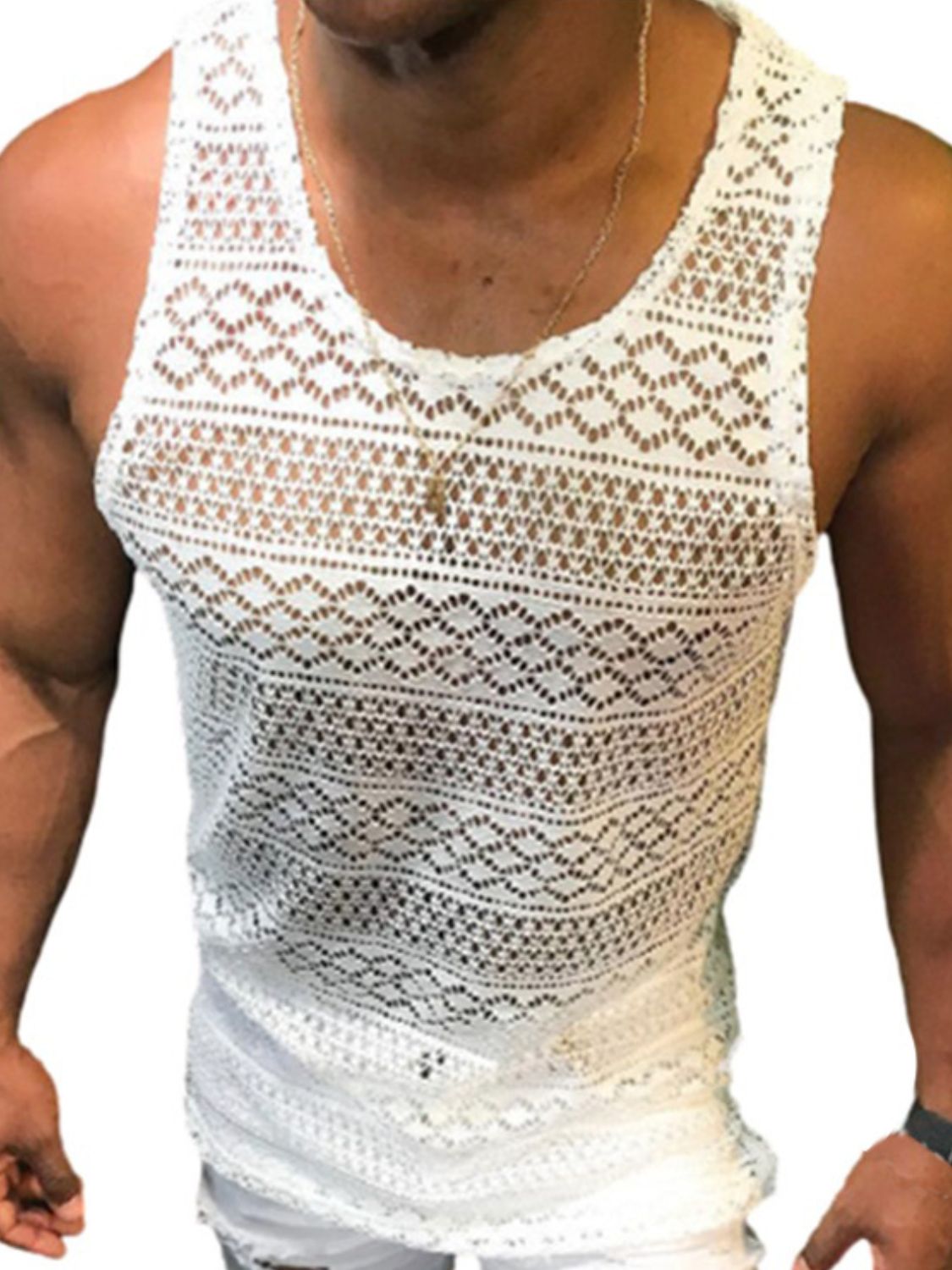 Men's Full Size Openwork Round Neck Tank Plus Size - Securing Secrets Boutique LLC