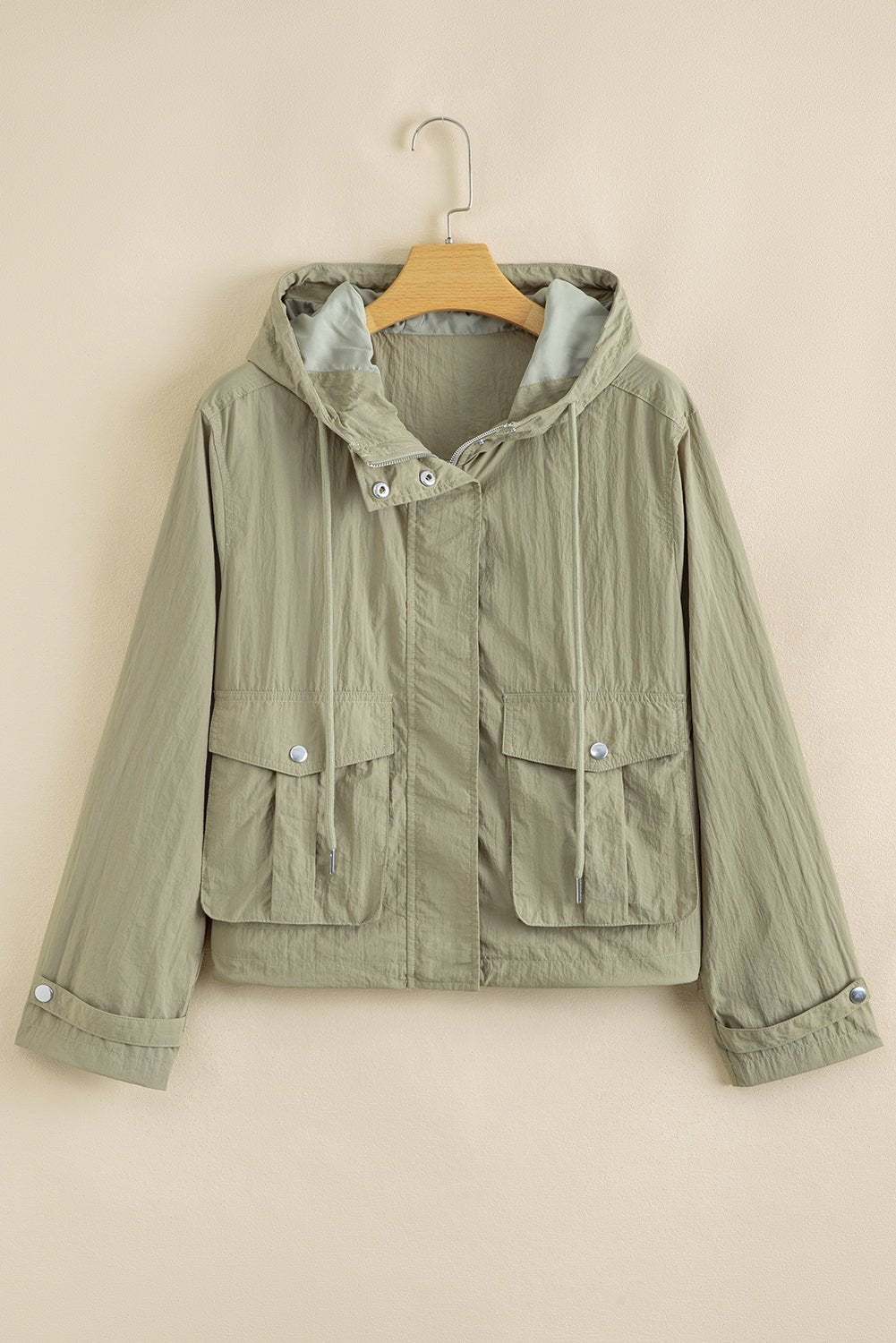 Laurel Green Zipped Pocket Cropped Hooded Utility Jacket