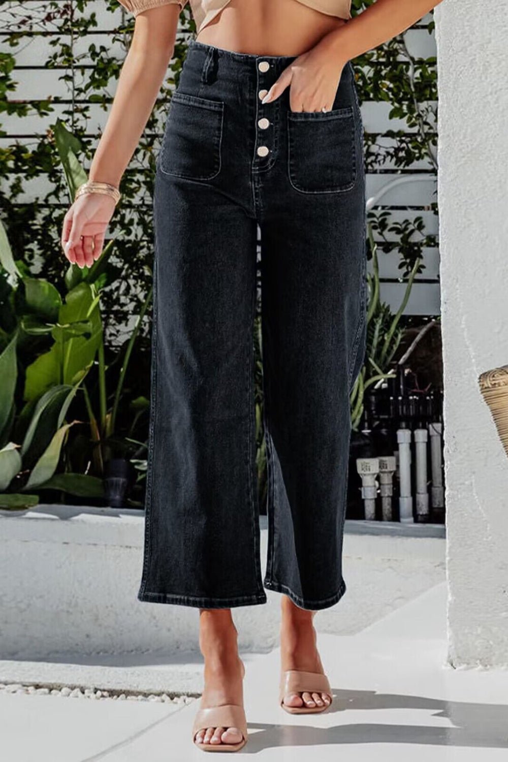 Button Fly Cropped Wide Leg Jeans - Securing Secrets Boutique LLC
