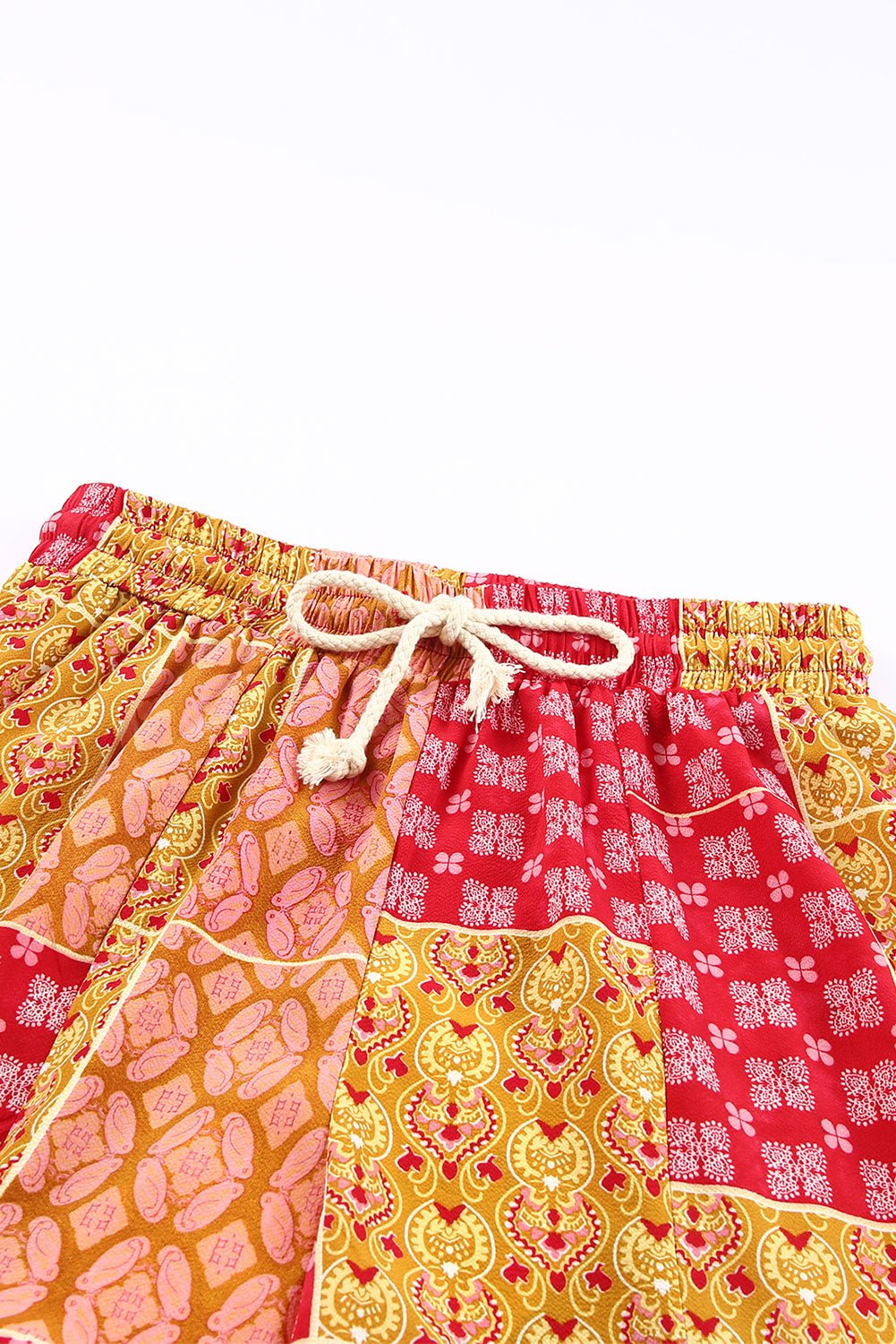 Bohemian Patchwork Drawstring Wide Leg Pants