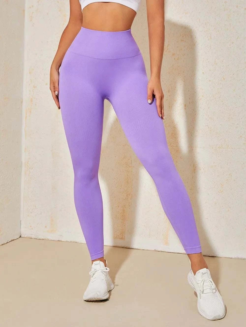 High Waist Active Pants in purple, moderate stretch, 90% polyamide, 10% elastane.