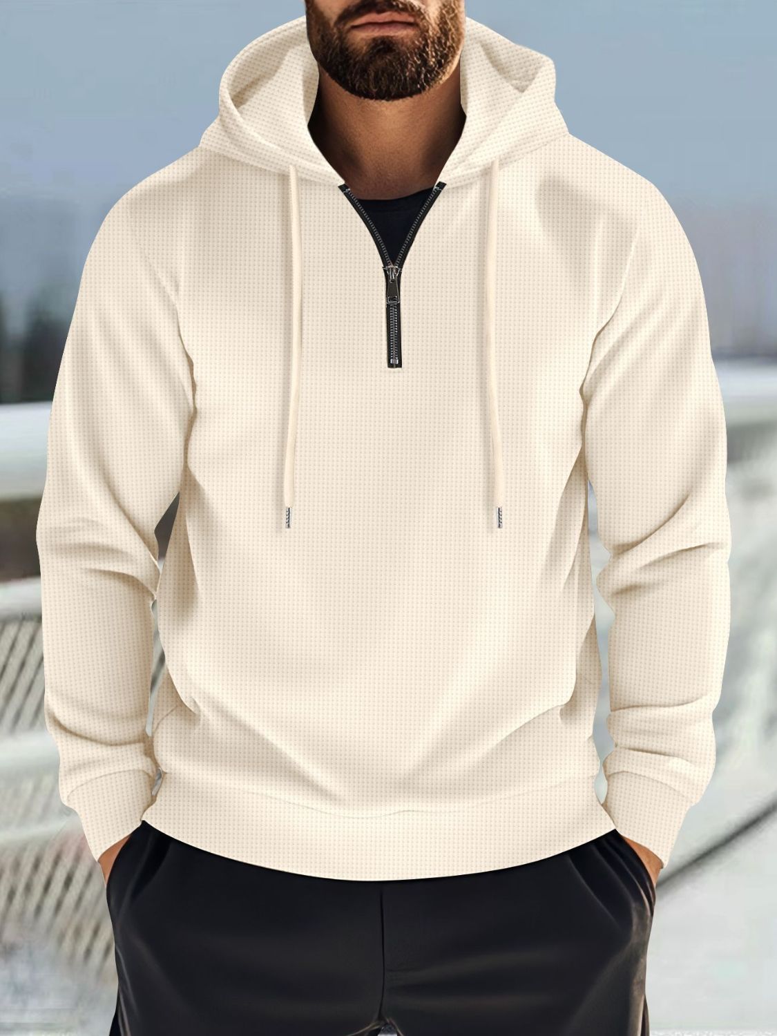 Men's Full Size Quarter Zip Long Sleeve Drawstring Hoodie Plus Size - Securing Secrets Boutique LLC