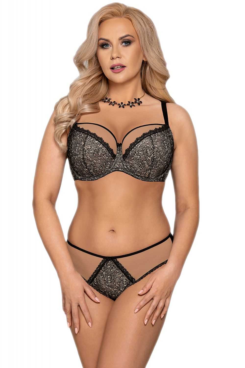 Semi-soft Vena bra, semi-padded with lace, plen, and foam, featuring a small black bow and wide straps.
