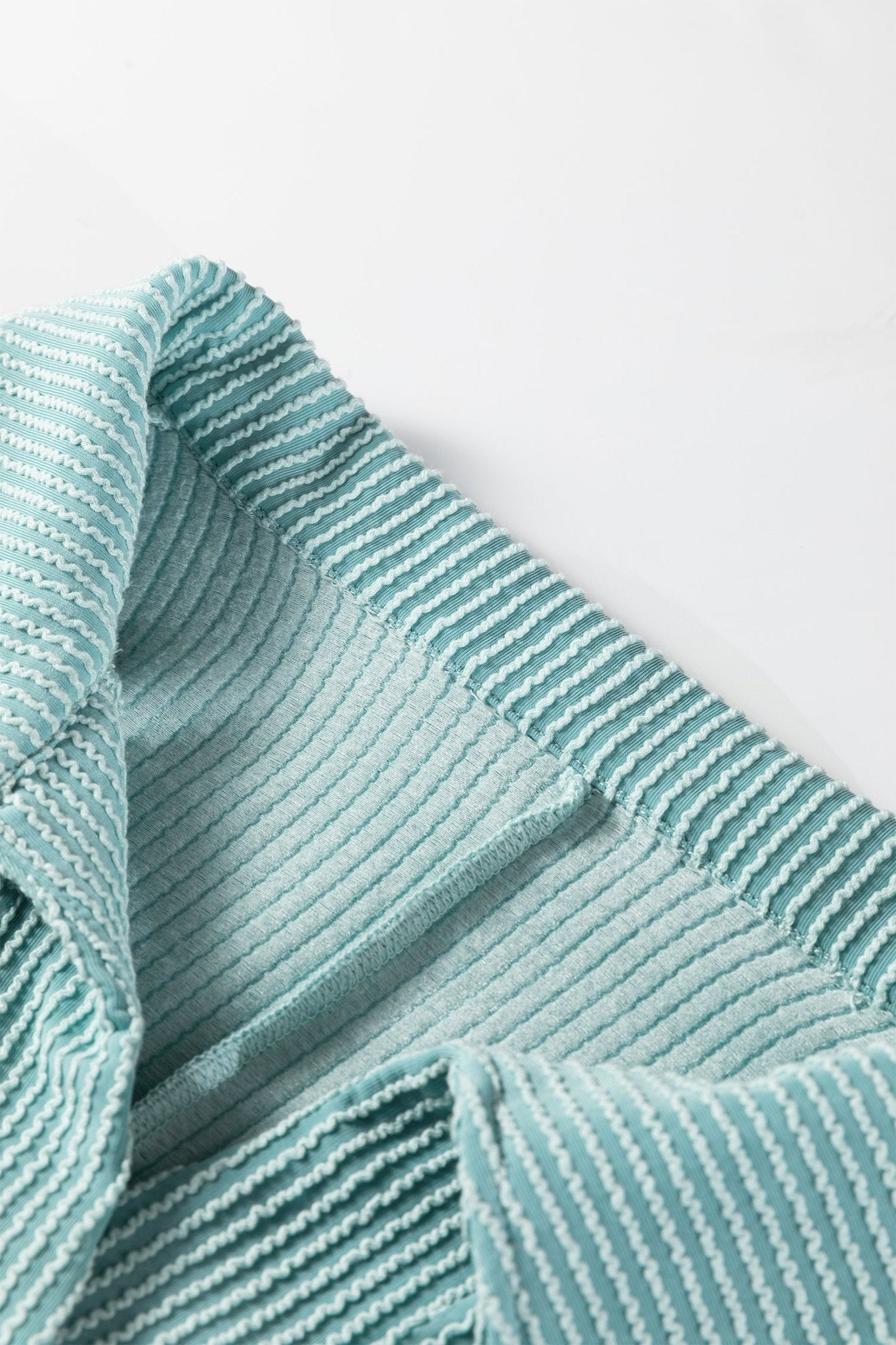 Light Blue Oversized Twist Ribbed Collared Henley Top with Roll up Sleeve