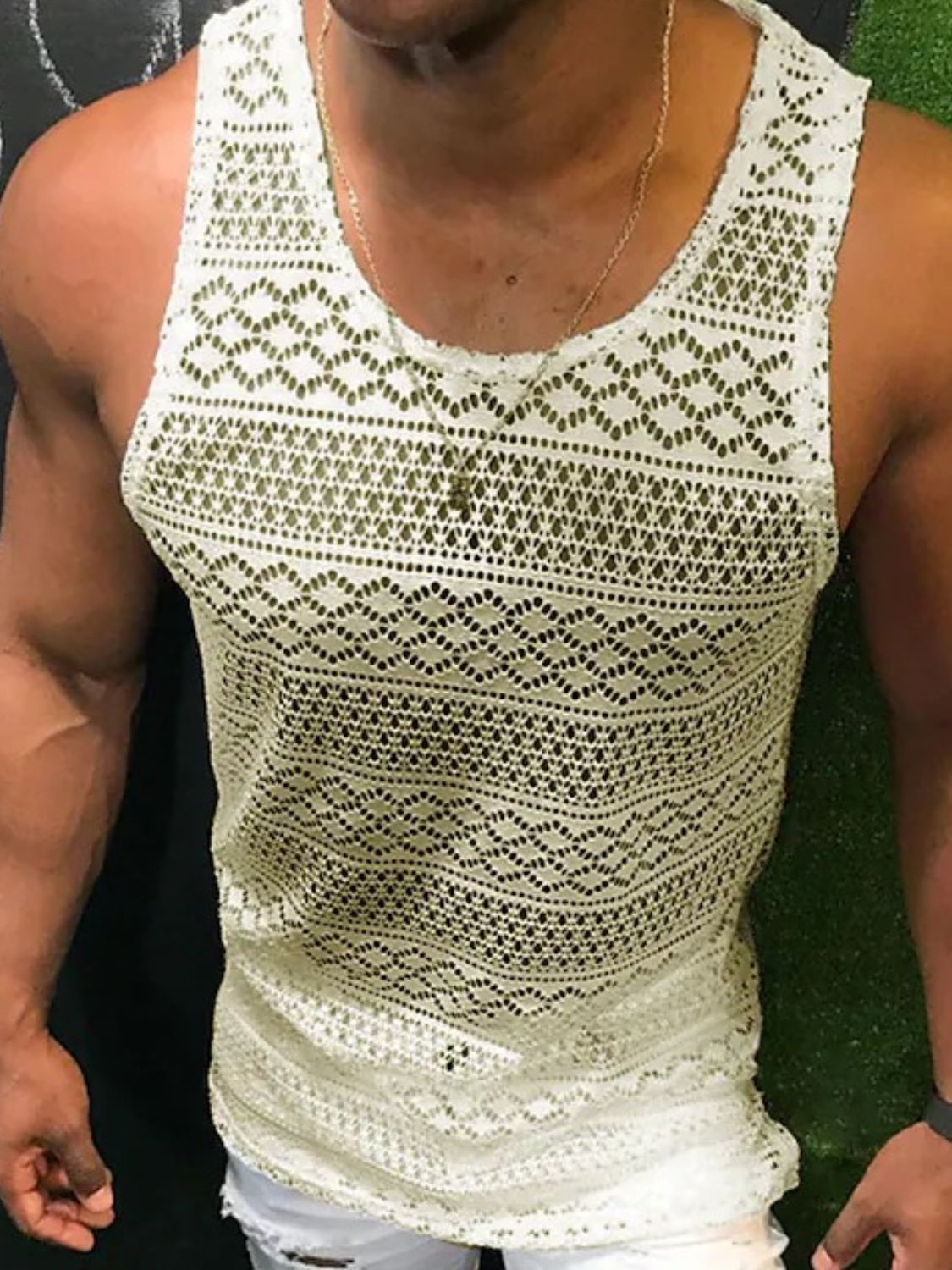 Men's Full Size Openwork Round Neck Tank Plus Size - Securing Secrets Boutique LLC