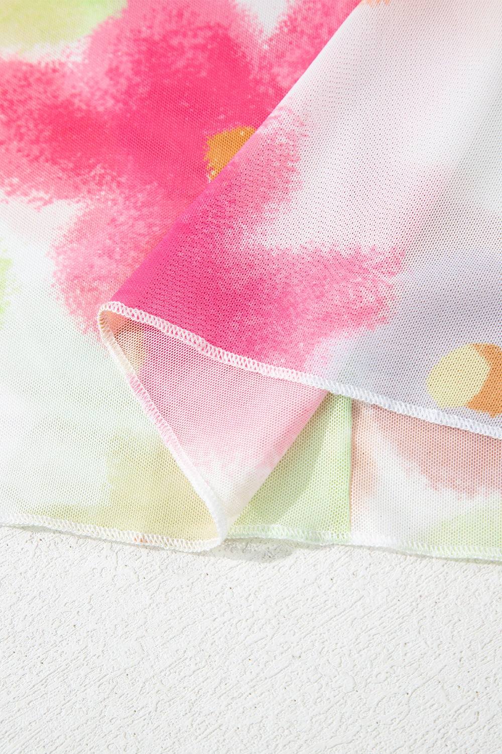 Printed round neck short sleeve blouse fabric with floral pattern.