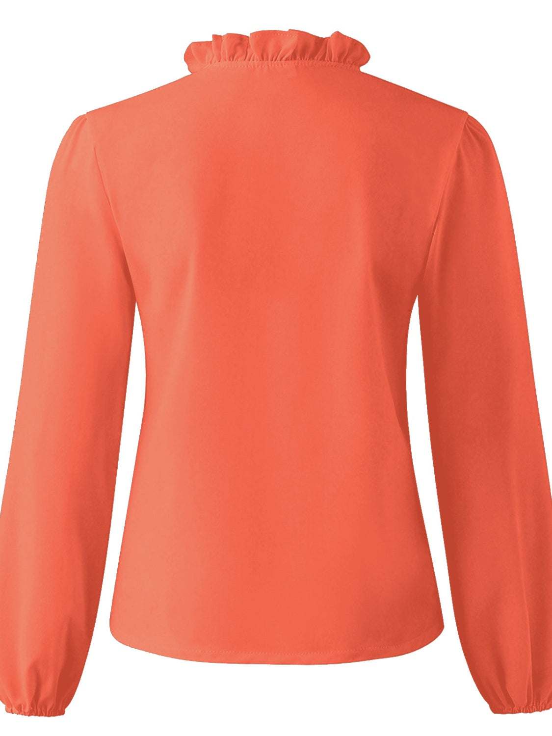 Full size orange ruffled V-neck long sleeve blouse made from polyester.