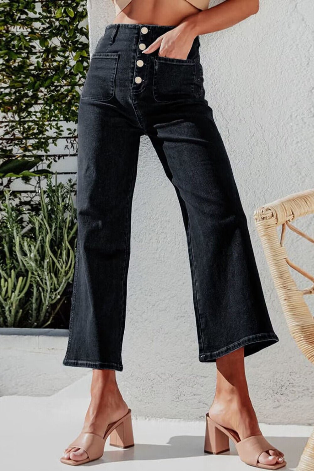Button Fly Cropped Wide Leg Jeans - Securing Secrets Boutique LLC