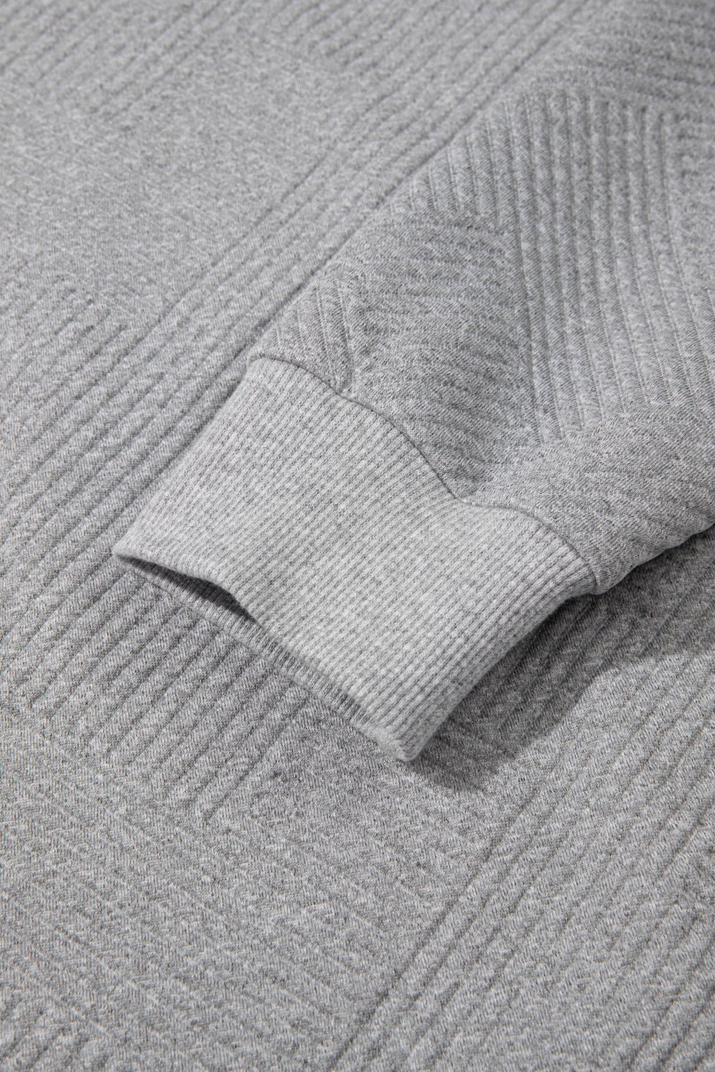 Medium Grey Trendy Textured Half Zip Loose Sweatshirt