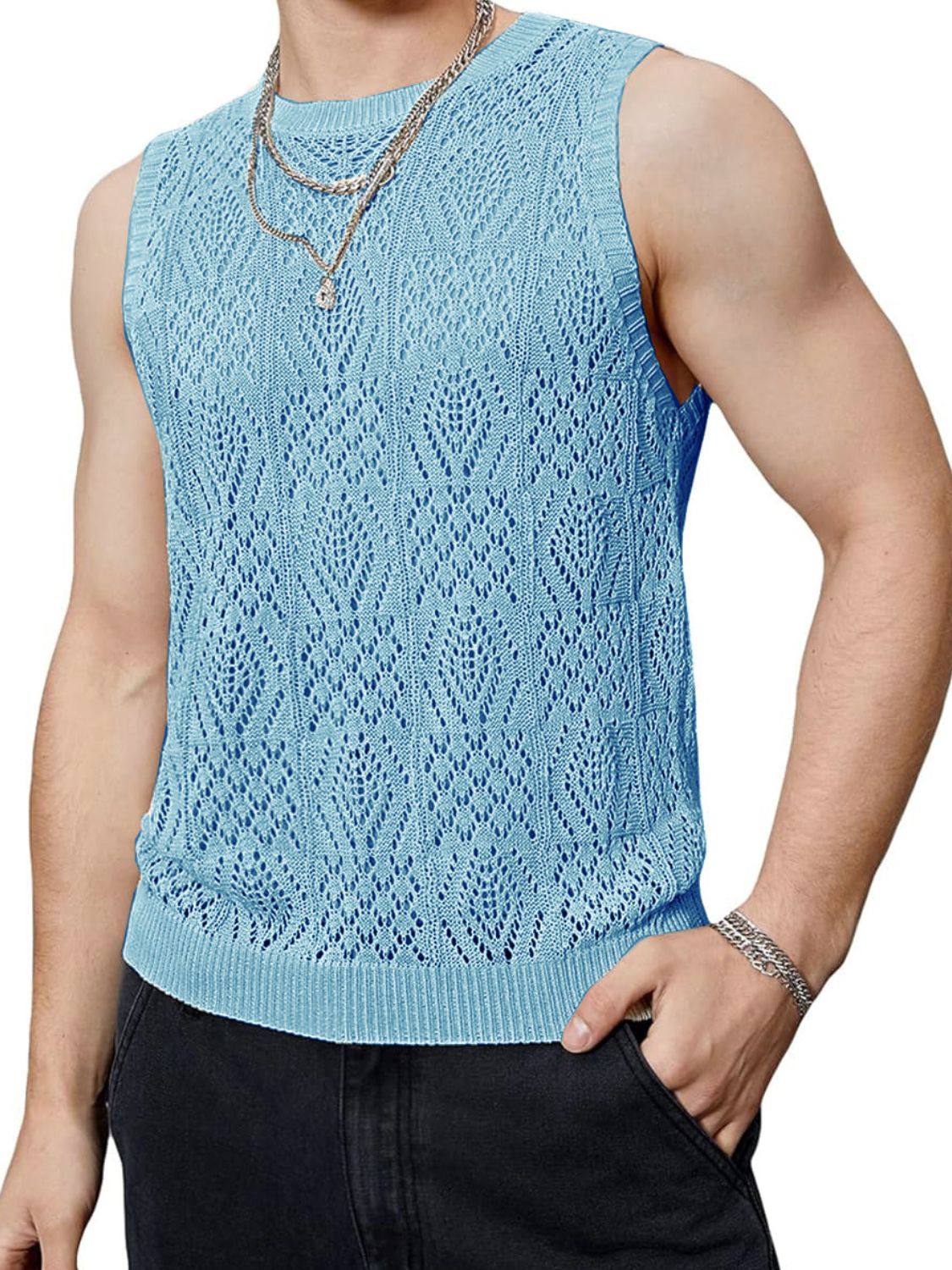 Men's Openwork Round Neck Tank - Securing Secrets Boutique LLC