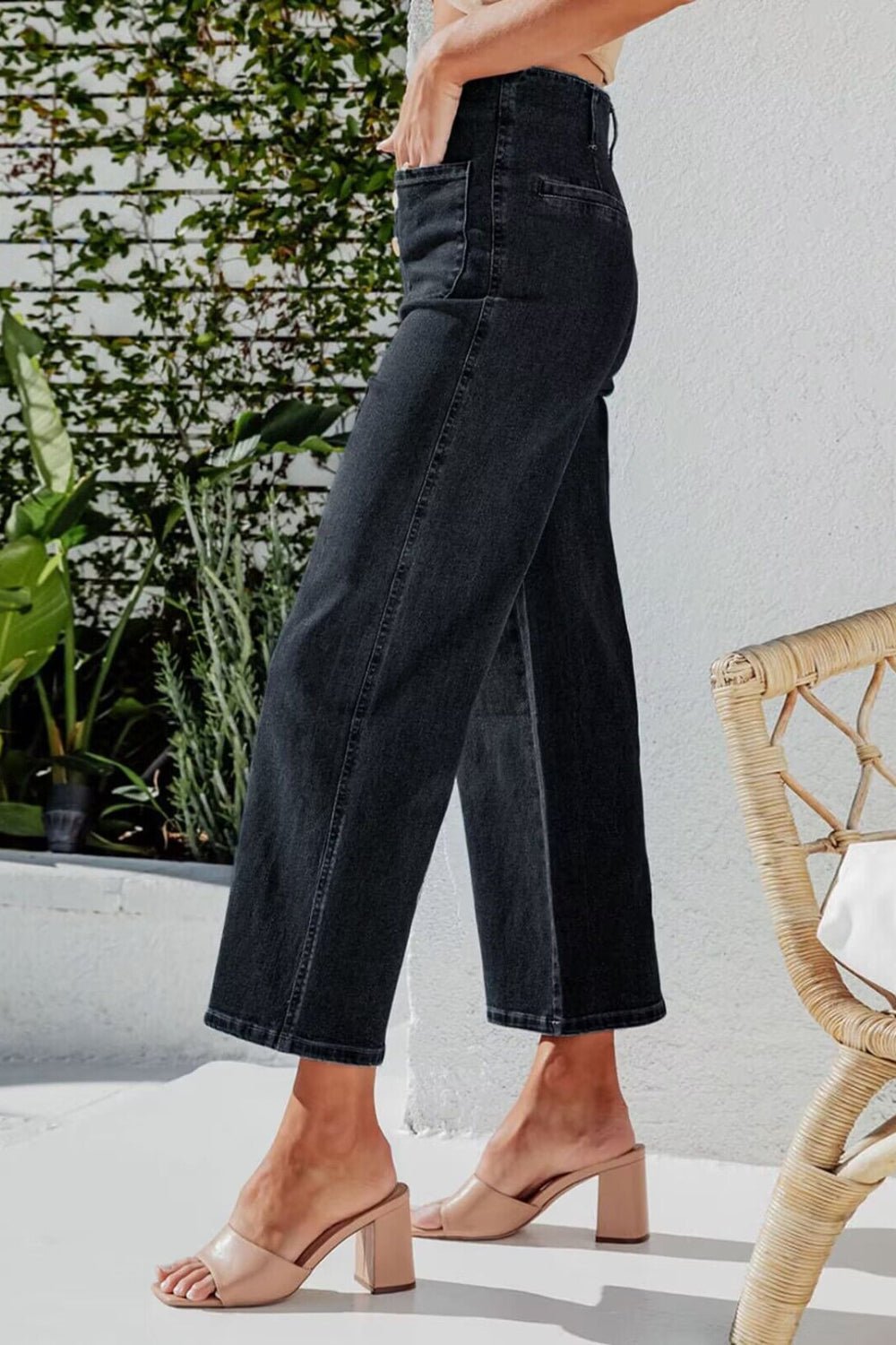 Button Fly Cropped Wide Leg Jeans - Securing Secrets Boutique LLC