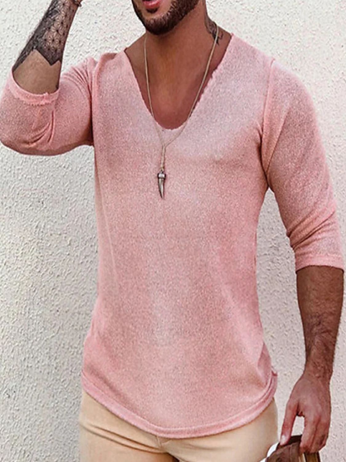 Men's Full Size V-Neck Long Sleeve T-Shirt Plus Size - Securing Secrets Boutique LLC