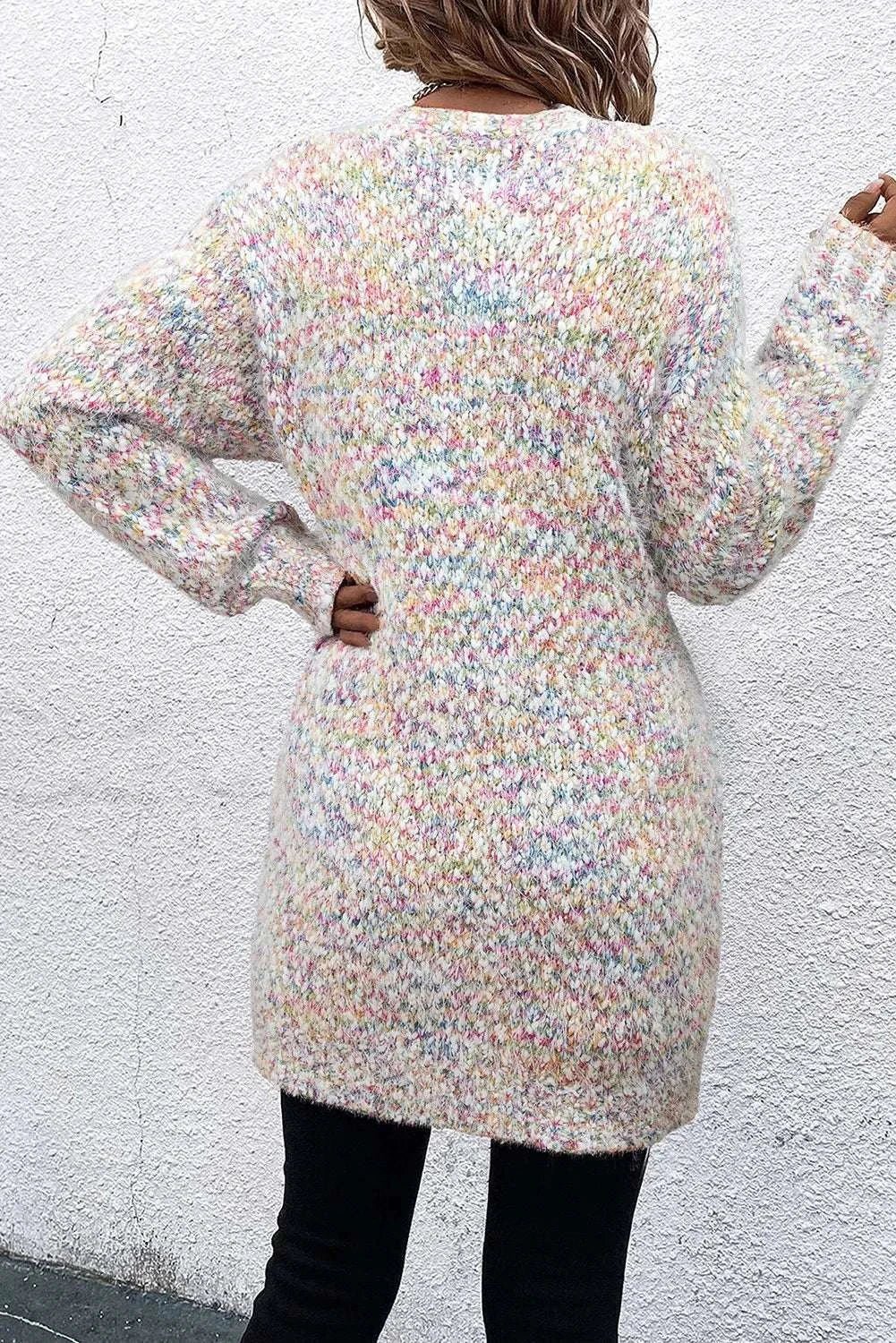 Multicolor pocketed open front long sleeve cardigan made of 100% polyester.