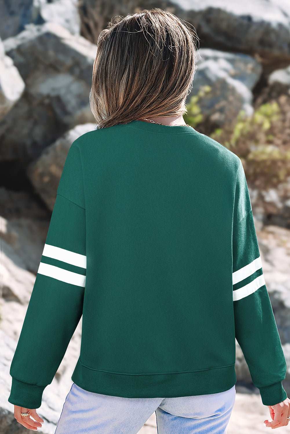 Fiery Red Varsity Striped Detail Drop Shoulder Oversized Sweatshirt