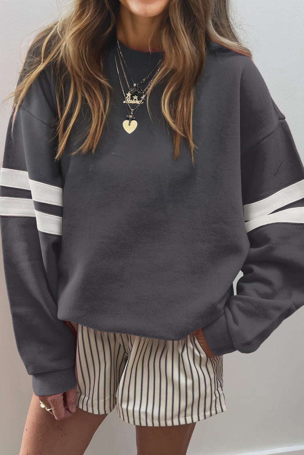 Fiery Red Varsity Striped Detail Drop Shoulder Oversized Sweatshirt