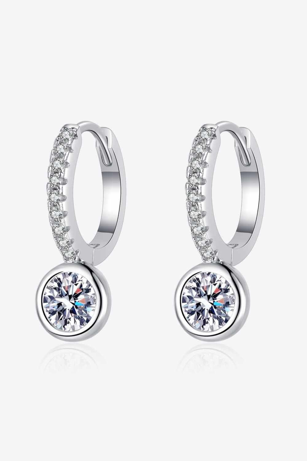 Moissanite Rhodium-Plated Drop Earrings with Zircon Accents