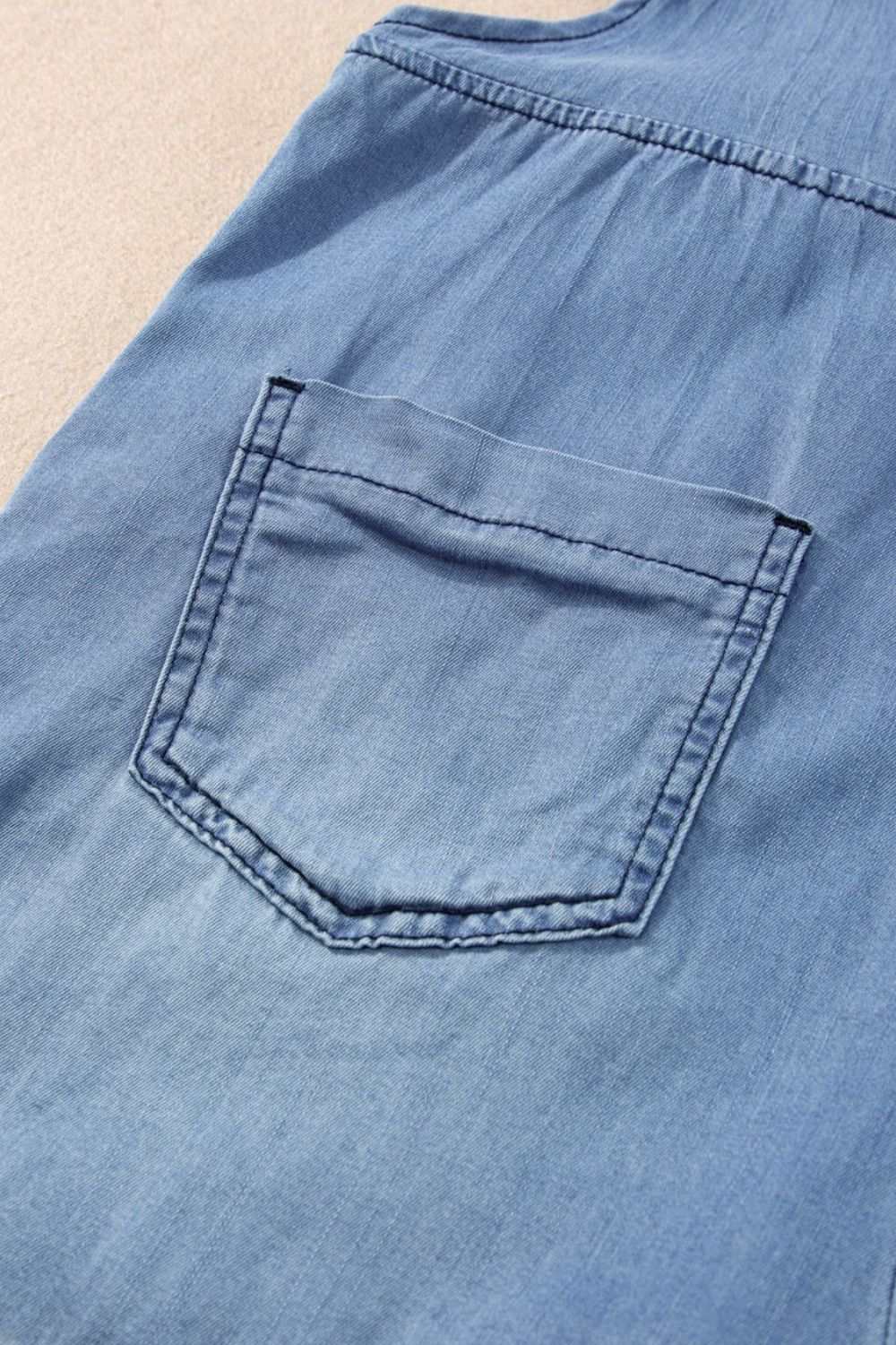 Square Neck Denim Overalls with Pockets - Securing Secrets Boutique LLC