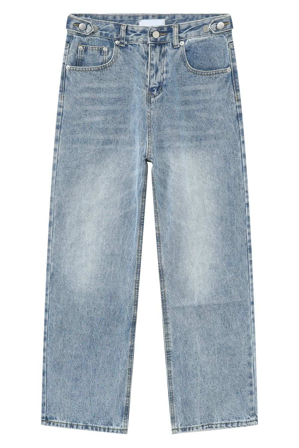 Men's washed straight-leg jeans, no stretch, basic style.