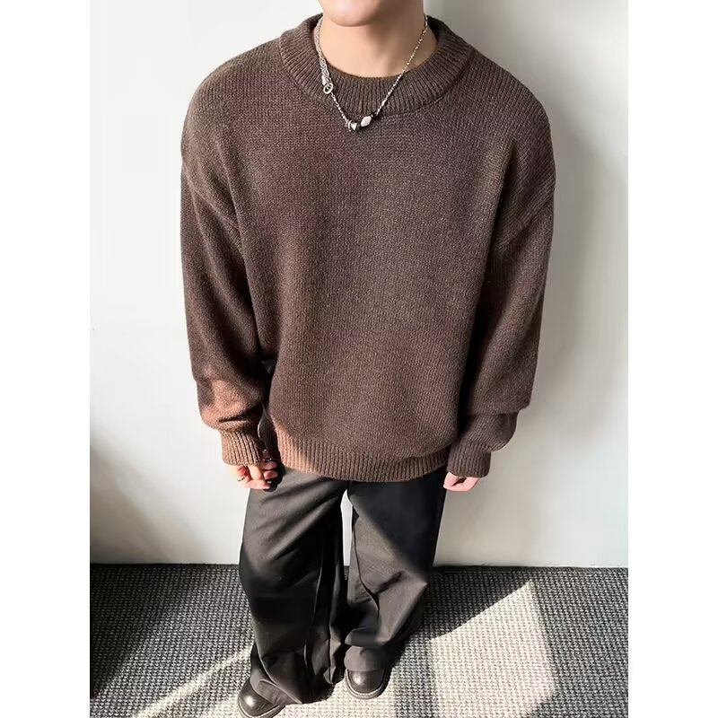 New Loose False Two Pieces Round Neck Sweater For Men