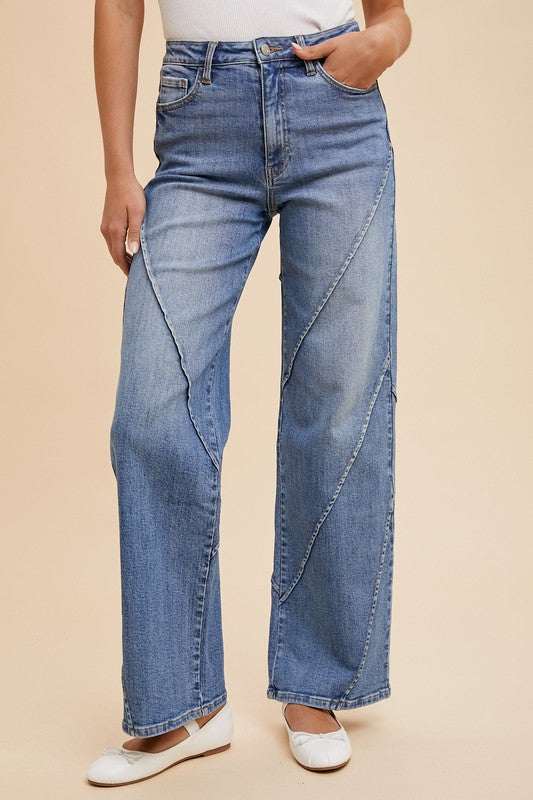 Annie Wear decorative seams wide leg jeans with stylish and modern design.