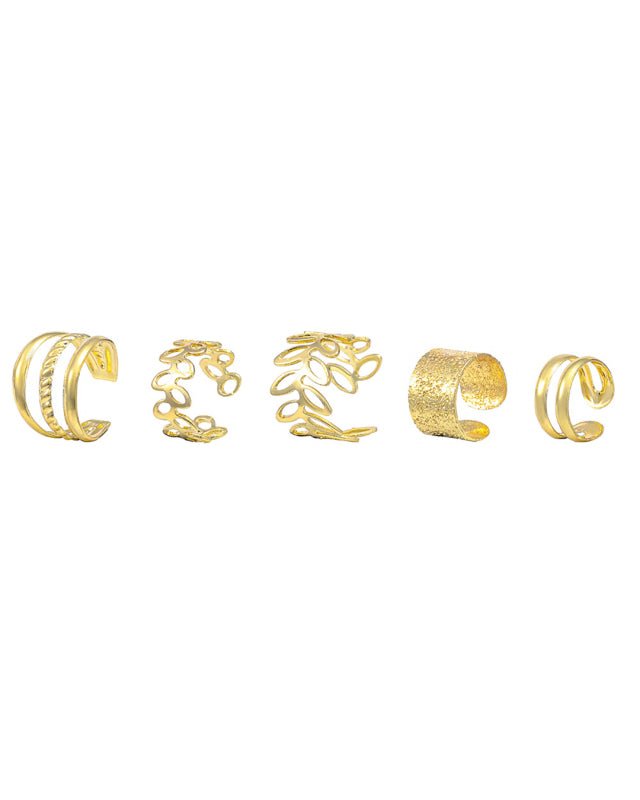 Five-piece set of ear bone clips for non-pierced ears, personalized golden leaf hollow multi-layer earrings
