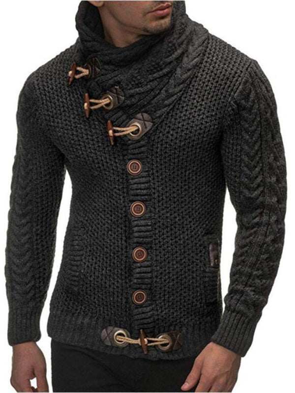 men's knitted turtleneck button sweater, black, spring-summer, leisure style