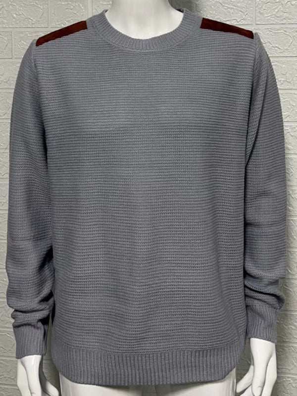 Men's autumn-winter patchwork textured sweater with knit fabric and dropped shoulder sleeves.