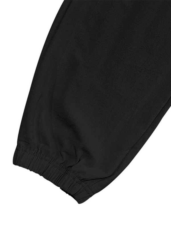 Black casual cuffed drawstring trousers with multi-pockets.