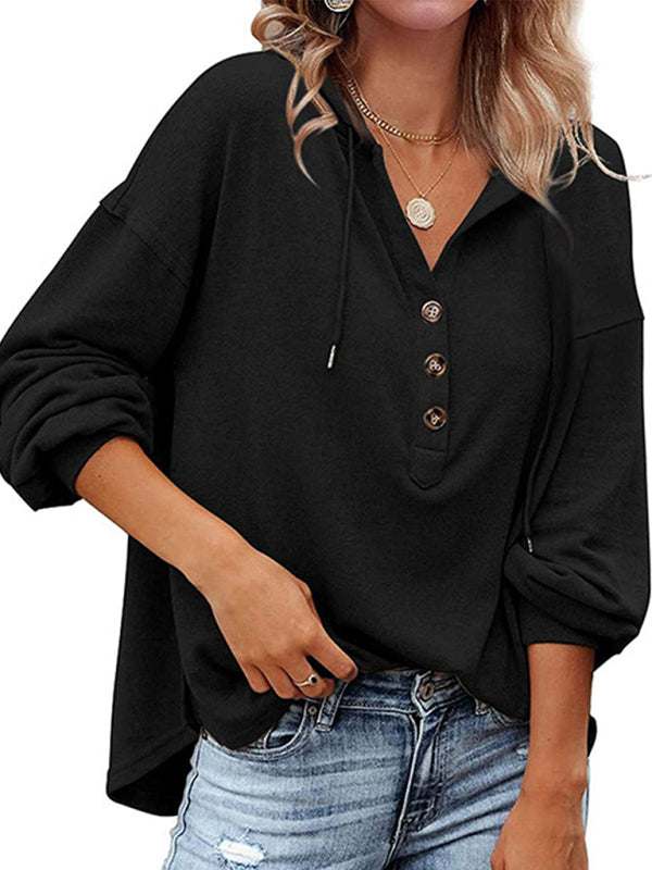 Women's cardigan hoodie in solid color, casual loose fit.