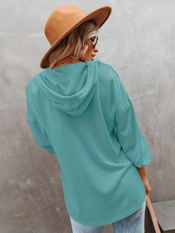 Women's cardigan hoodie in solid color, casual loose fit.