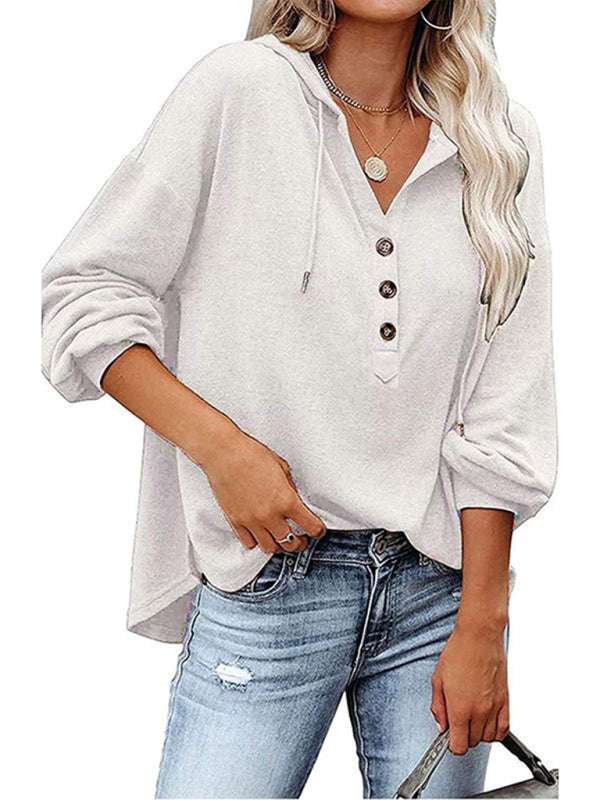 Women's Cardigan Hoodie with V-neck, casual loose fit, solid color sweatshirt for spring-summer.