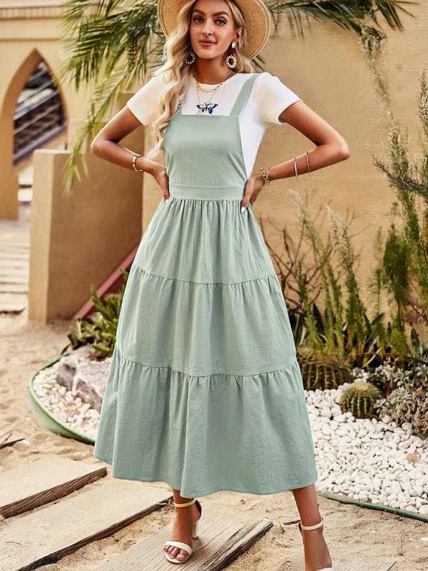 Women's solid color casual fashion suspender dress - Securing Secrets Boutique LLC