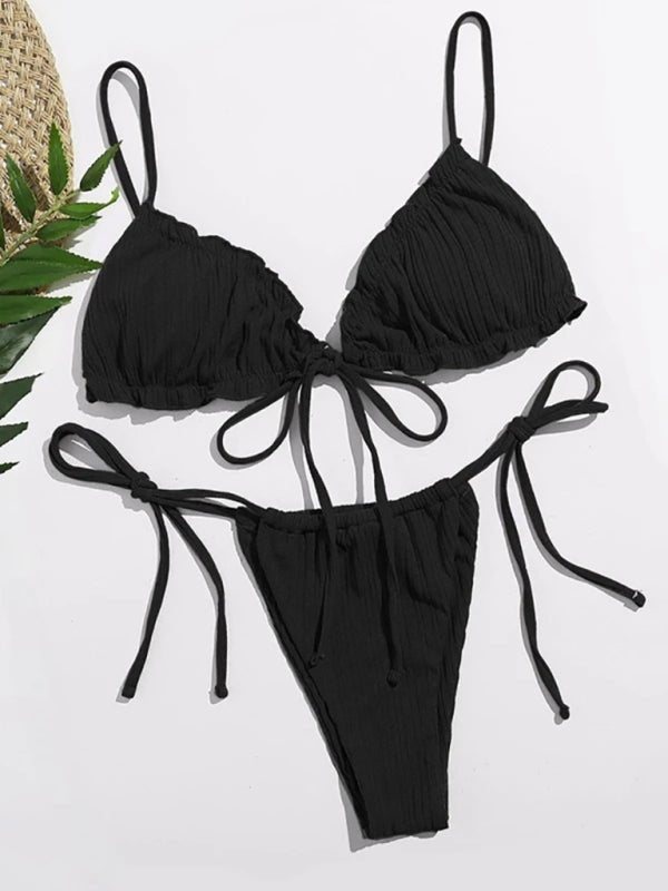 Women Knitted Tie-Front Bikini Set - Securing Secrets Boutique LLC