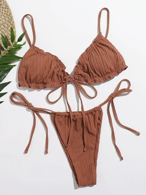 Women Knitted Tie-Front Bikini Set - Securing Secrets Boutique LLC