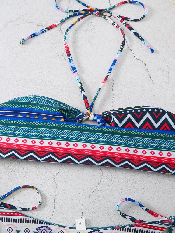 New style halterneck lace-up adjustable briefs printed multi-color split bikini - Securing Secrets Boutique LLC