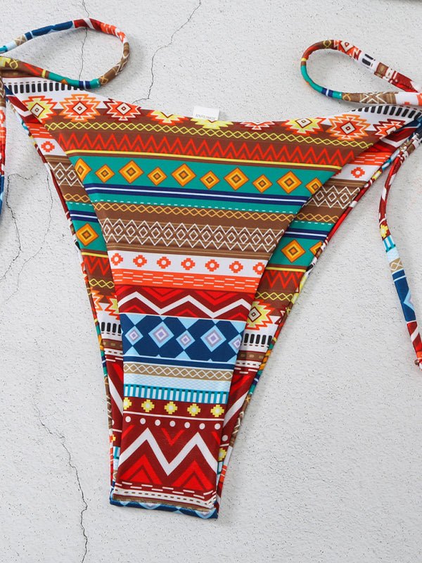 New style halterneck lace-up adjustable briefs printed multi-color split bikini - Securing Secrets Boutique LLC