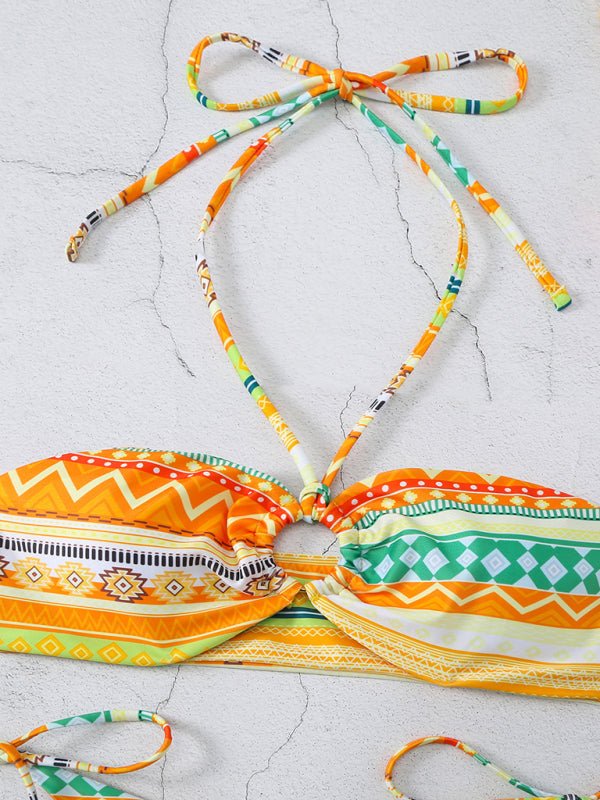 New style halterneck lace-up adjustable briefs printed multi-color split bikini - Securing Secrets Boutique LLC