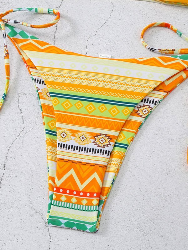 New style halterneck lace-up adjustable briefs printed multi-color split bikini - Securing Secrets Boutique LLC