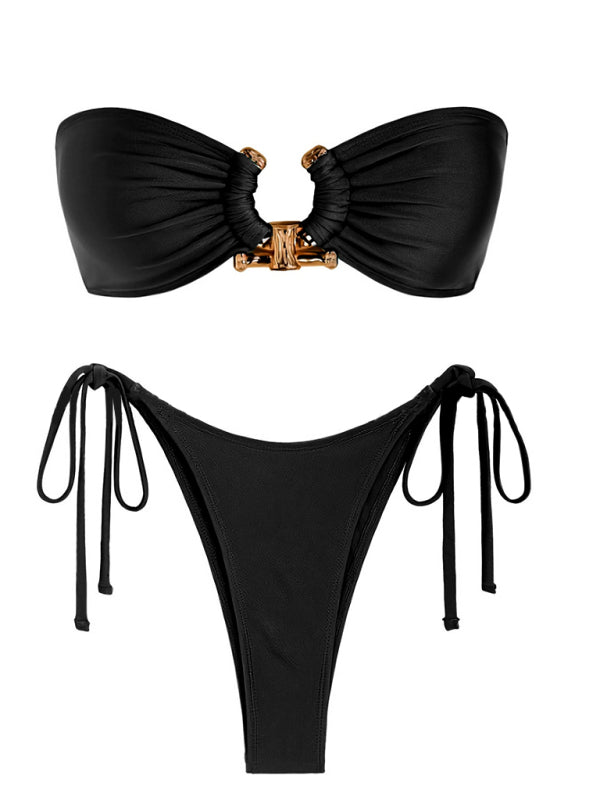 New sexy bikini split swimsuit with shiny fabric - Securing Secrets Boutique LLC