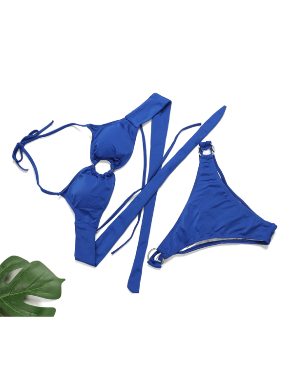 Women's Sexy Ring Two-Piece Swimsuit Solid Color Gathered Bikini - Securing Secrets Boutique LLC