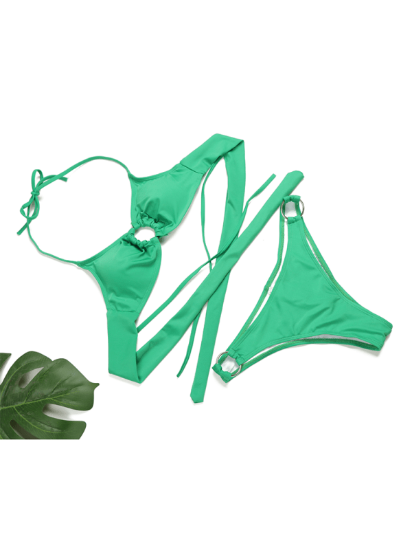 Women's Sexy Ring Two-Piece Swimsuit Solid Color Gathered Bikini - Securing Secrets Boutique LLC