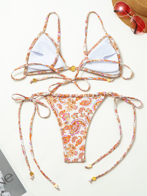 Women's holiday fashion sexy printed split swimsuit strappy backless bikini - Securing Secrets Boutique LLC